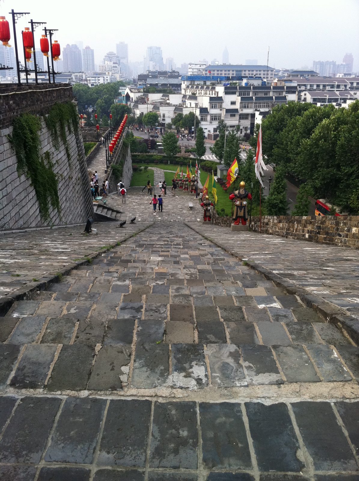 Looking down a stairway on the inside of the gate.