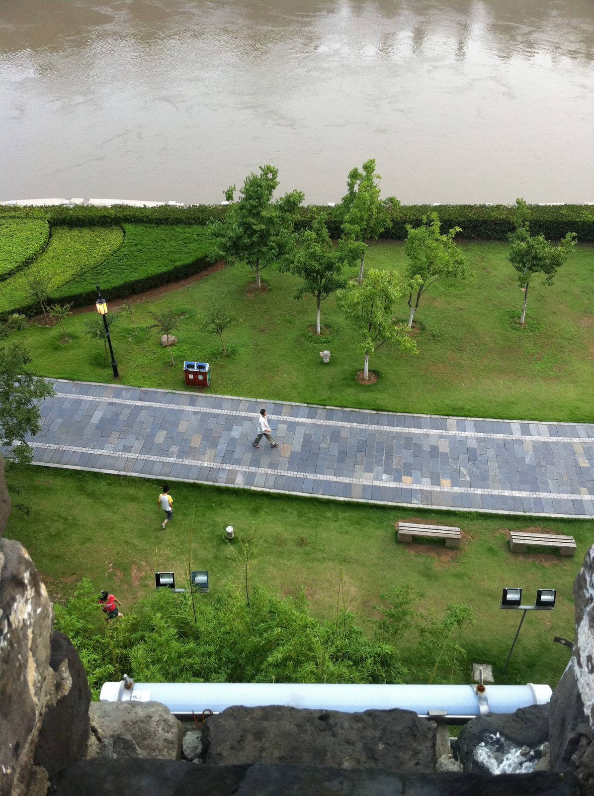 Looking down on the outside of the city wall.