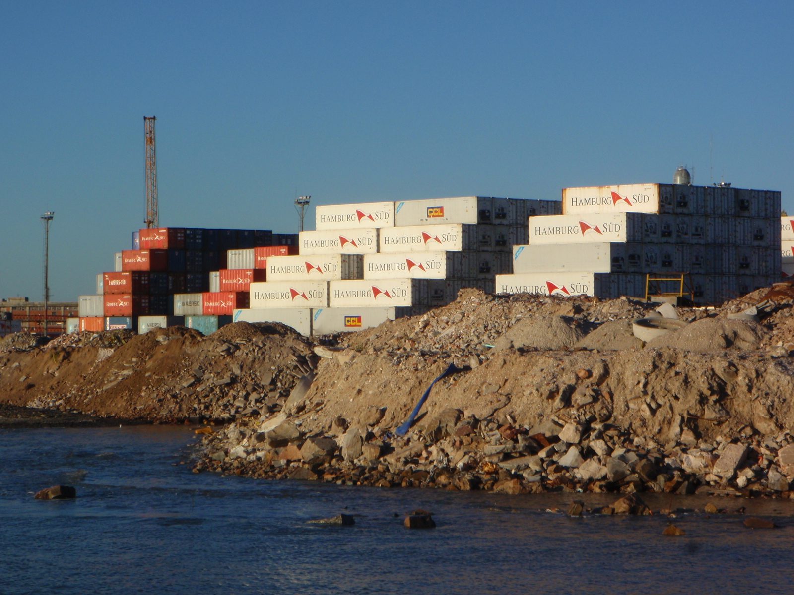 We walked down to the port to check out the fishermen.  It was funny to see these Hamburg Sur...