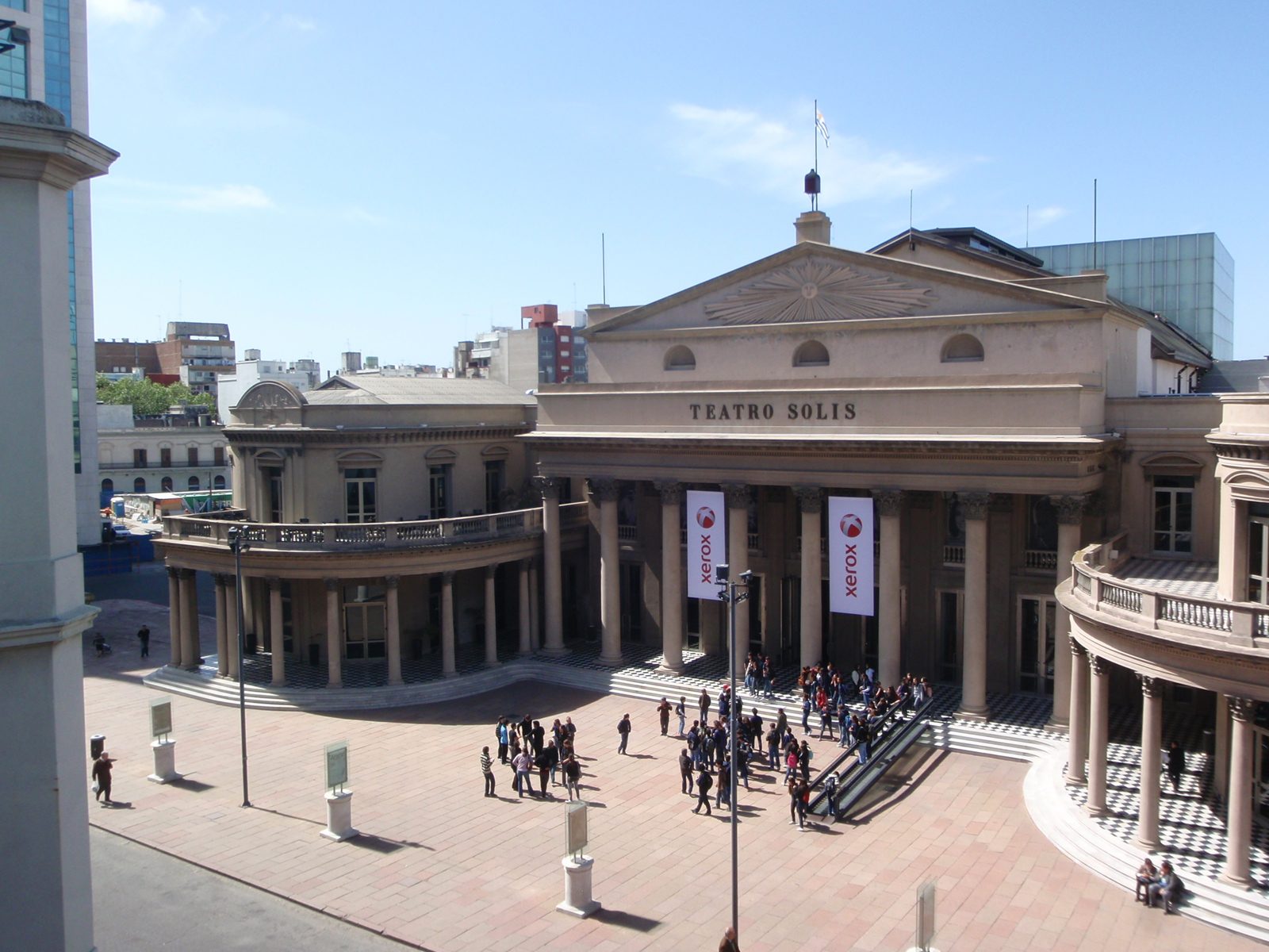 View of the Teatro Solis by day, from our hotel balcony.  We were told that the hotel was built...