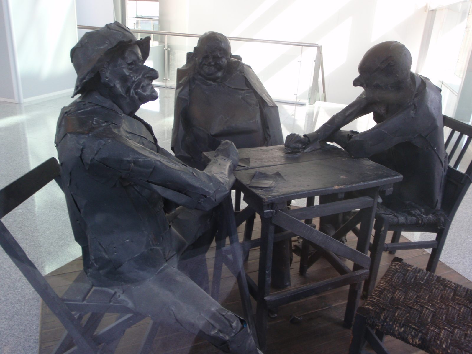 A cool sculpture through a window of the Plaza Indepencia.