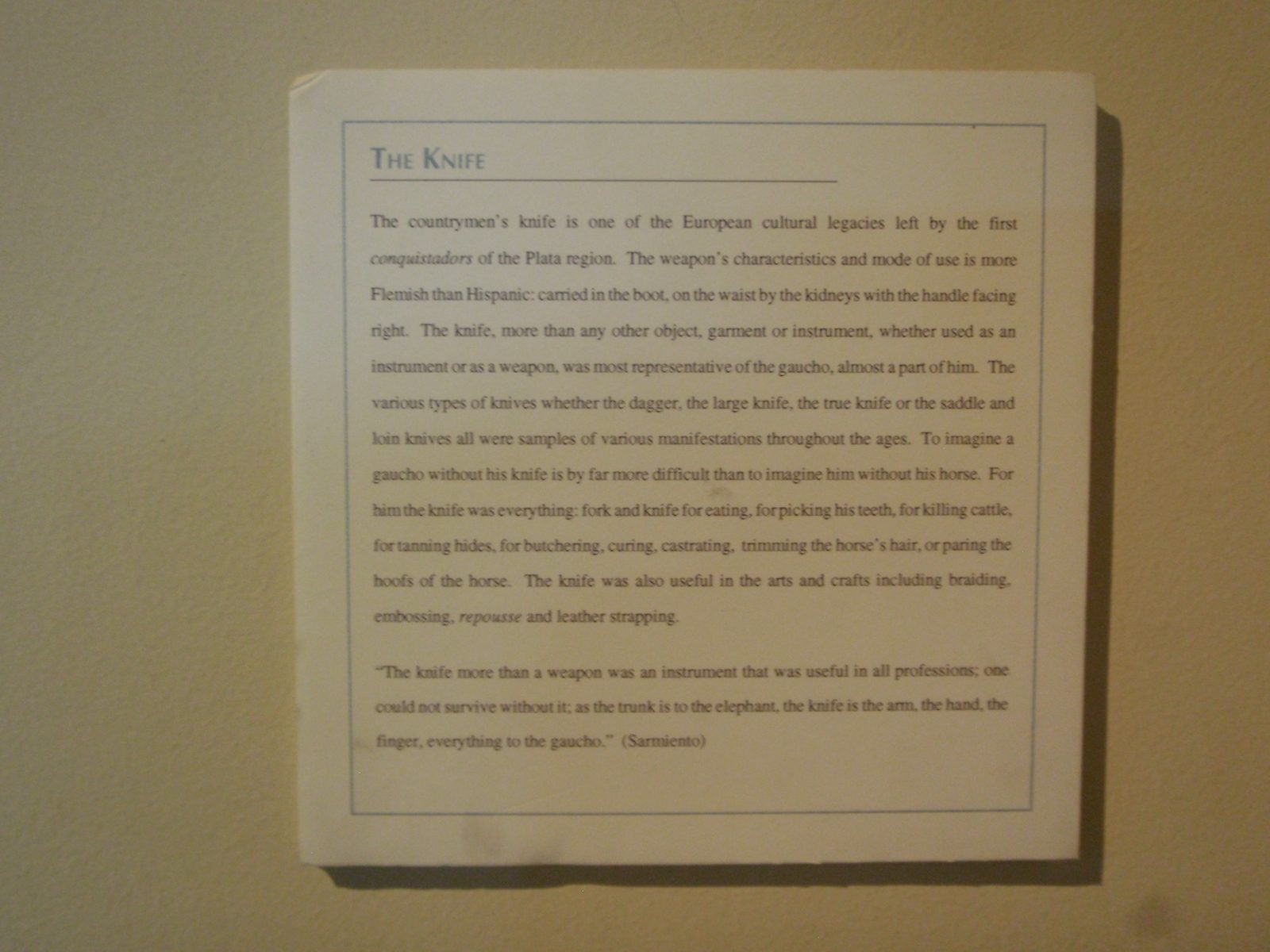 The Knife: The countryman's knife is one of the European cultural legacies left by the first...