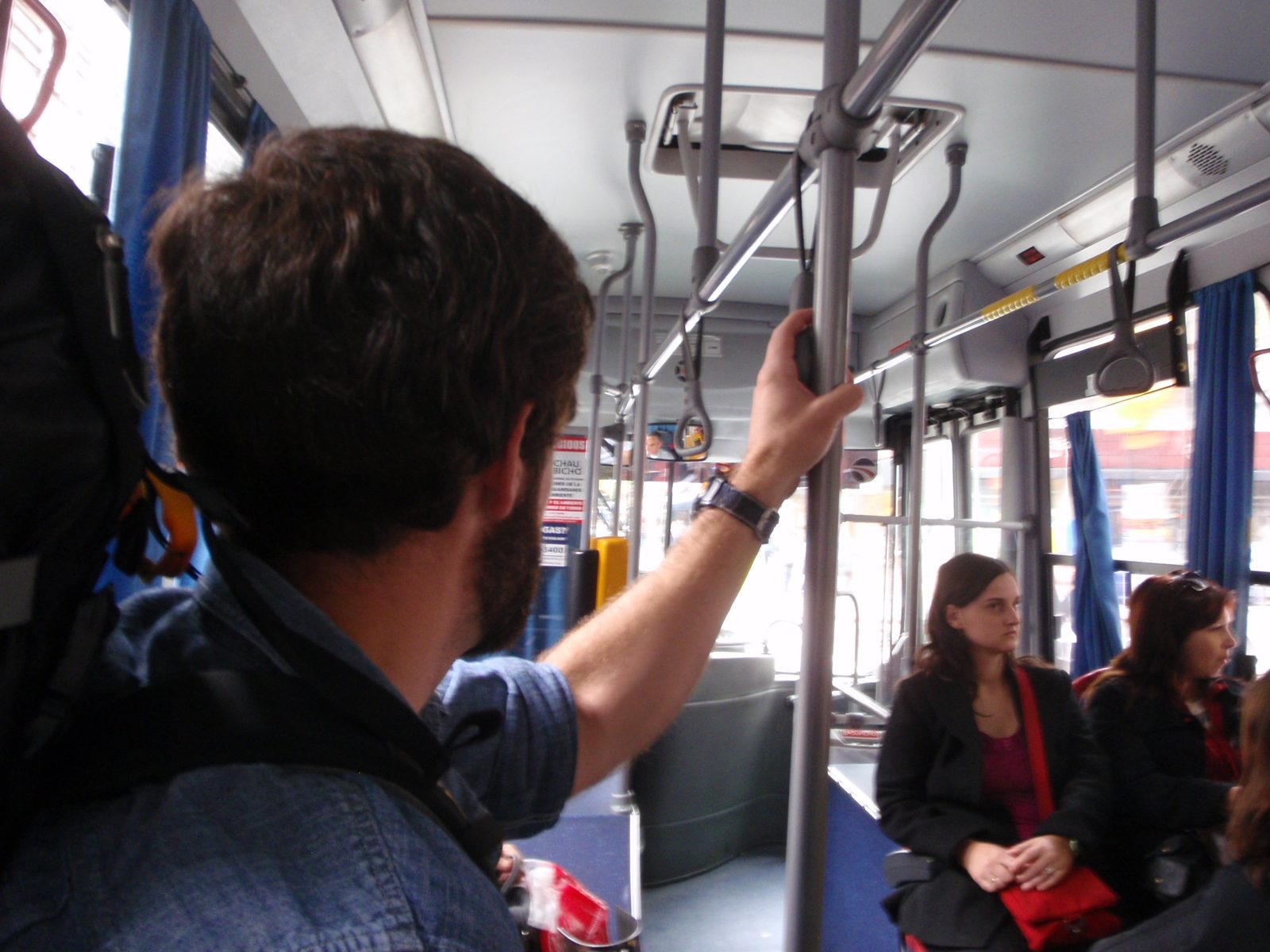 Jay, on a city bus in Montevideo, which seemed a lot nicer than most buses in San Francisco.