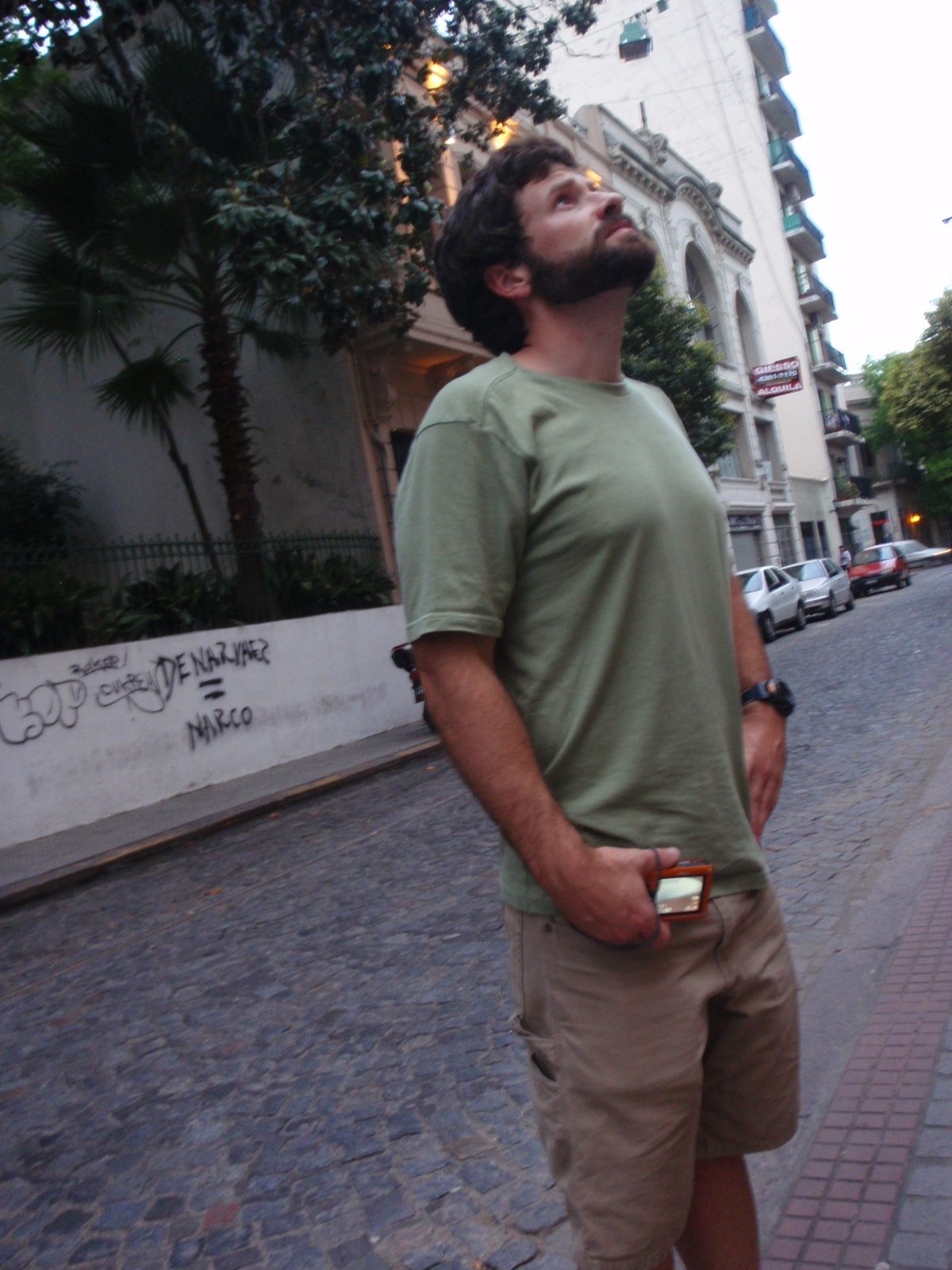 Jay looking at a church in San Telmo.