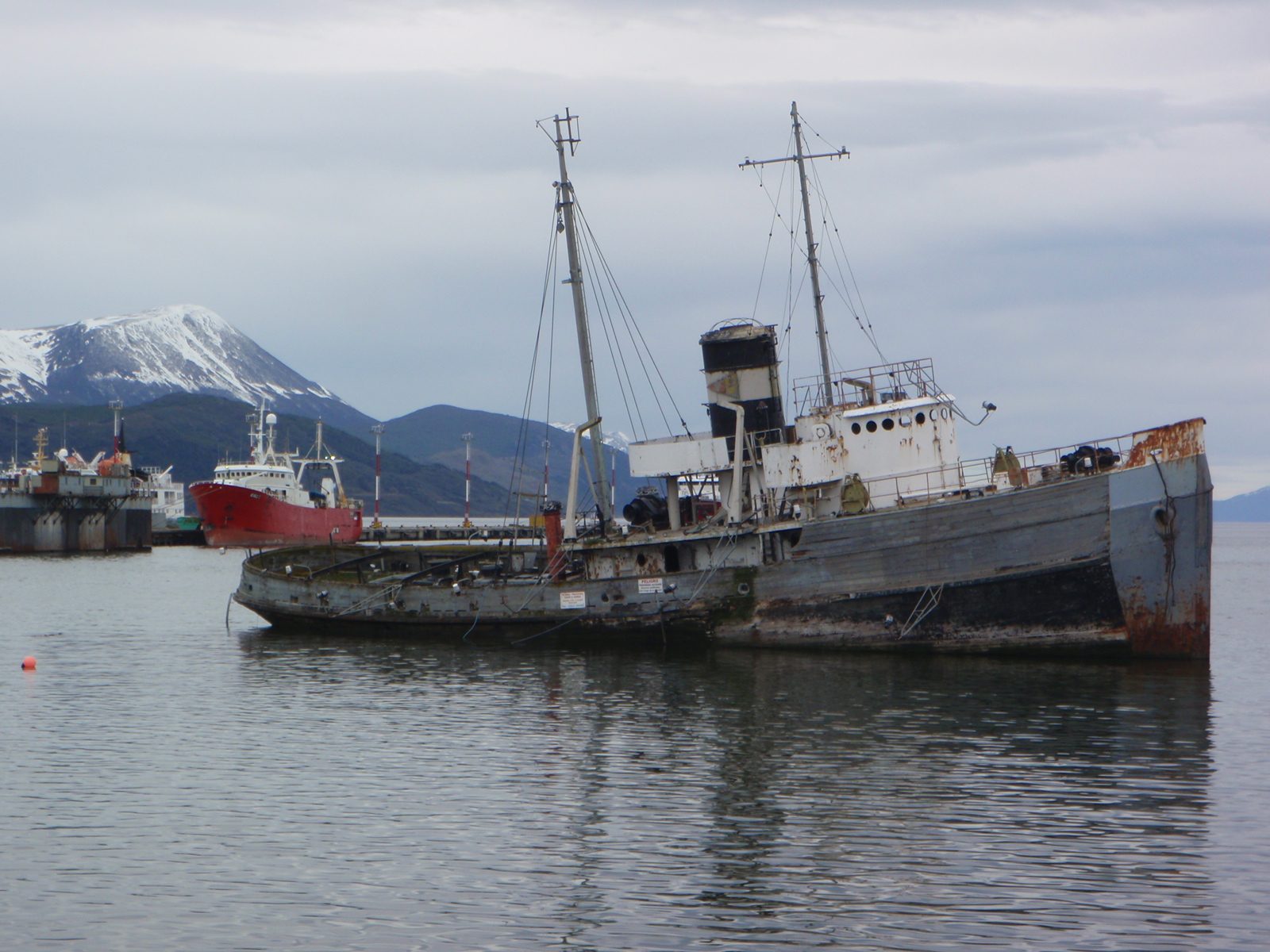 Run-aground ship in Ushuaia's harbor.