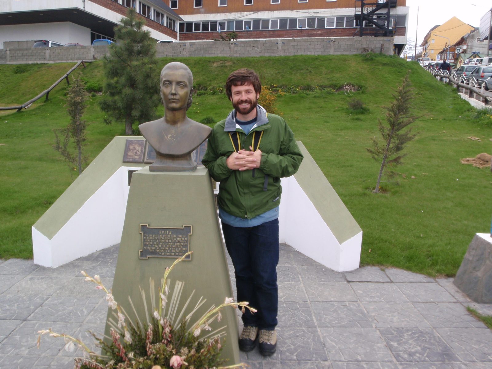 Jay with a bust of Eva Peron.