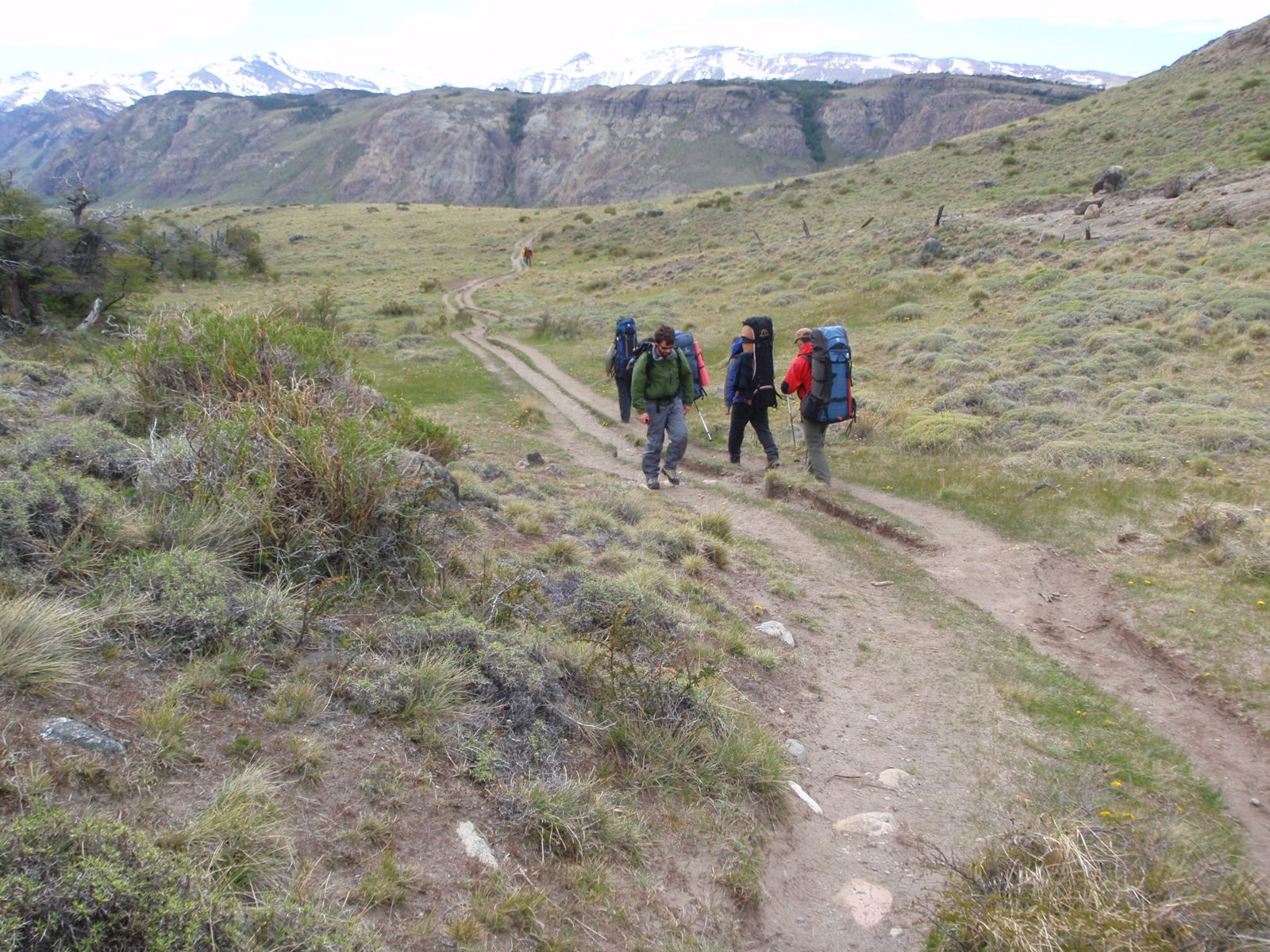 Jay passing some backpackers as we start the our hike out of El Chaltén.  I think it was about...