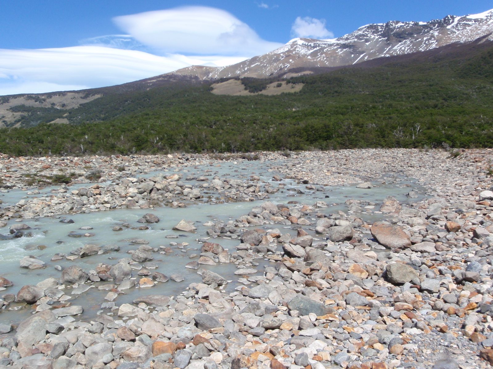 Gray glacial fed mineral rich water flowing from the Cerro Torre glacier.