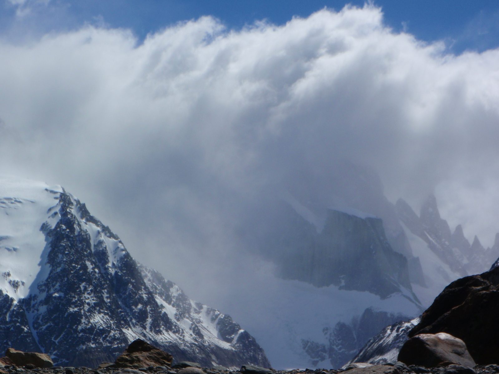 As we rounded the corner for our final close-up view of Cerro Torre, this is what greeted us!  Uh oh. :(