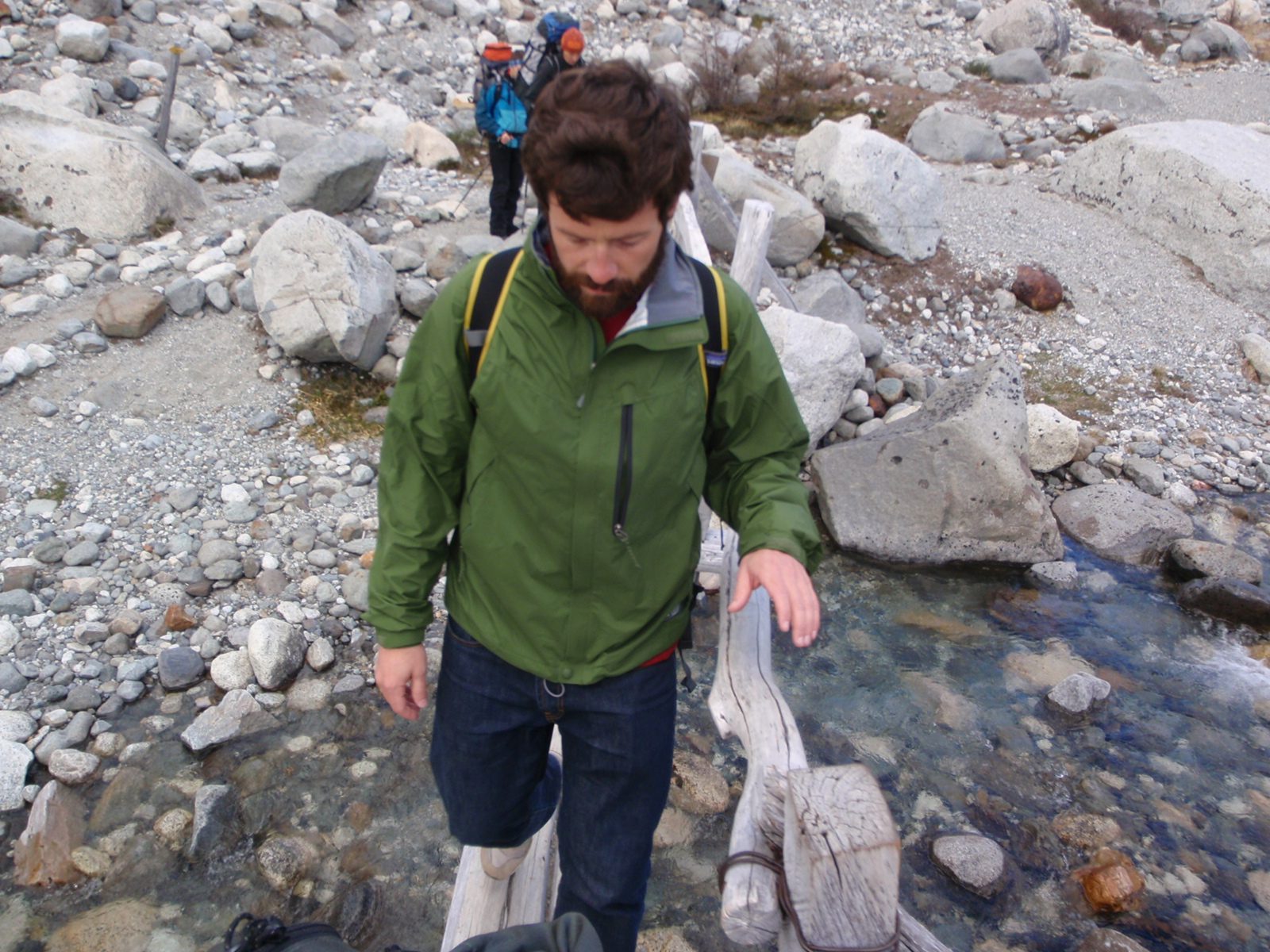 Jay crossing a river on our way to Laguna De Los Tres.  So far the hike had been mostly flat or...