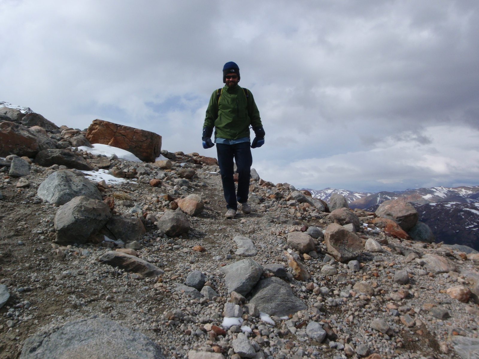 Hiking back down.  Now that it is afternoon, all the ice has melted from the trail. Much easier!