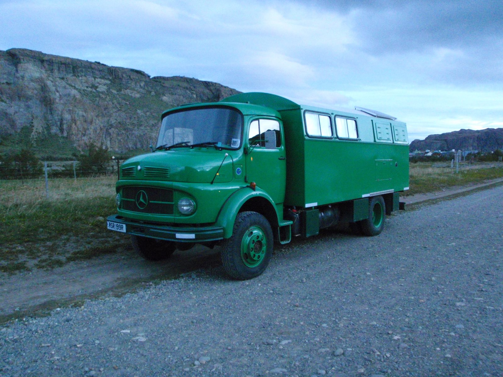 Cool green Mercedes truck.  I think it had been converted to a premises of some sort.