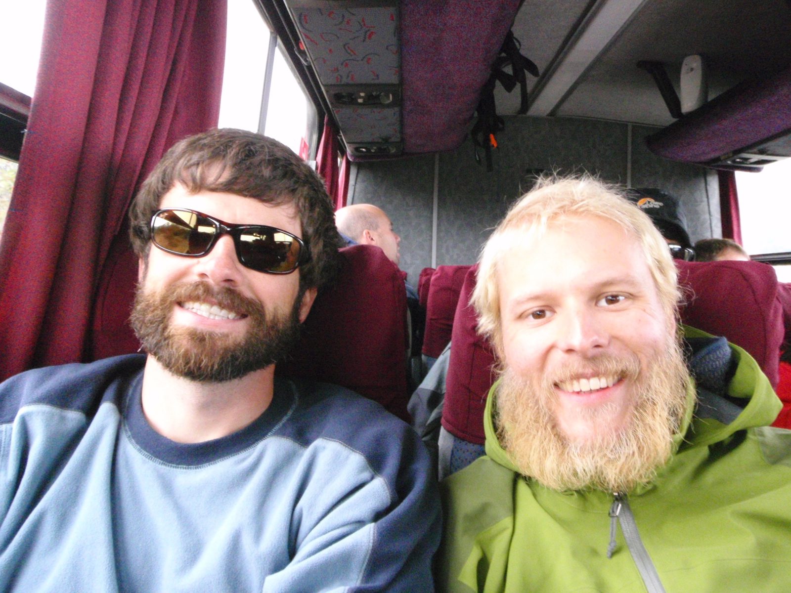Jay and John on the bus to meet the boat to go to the glacier.