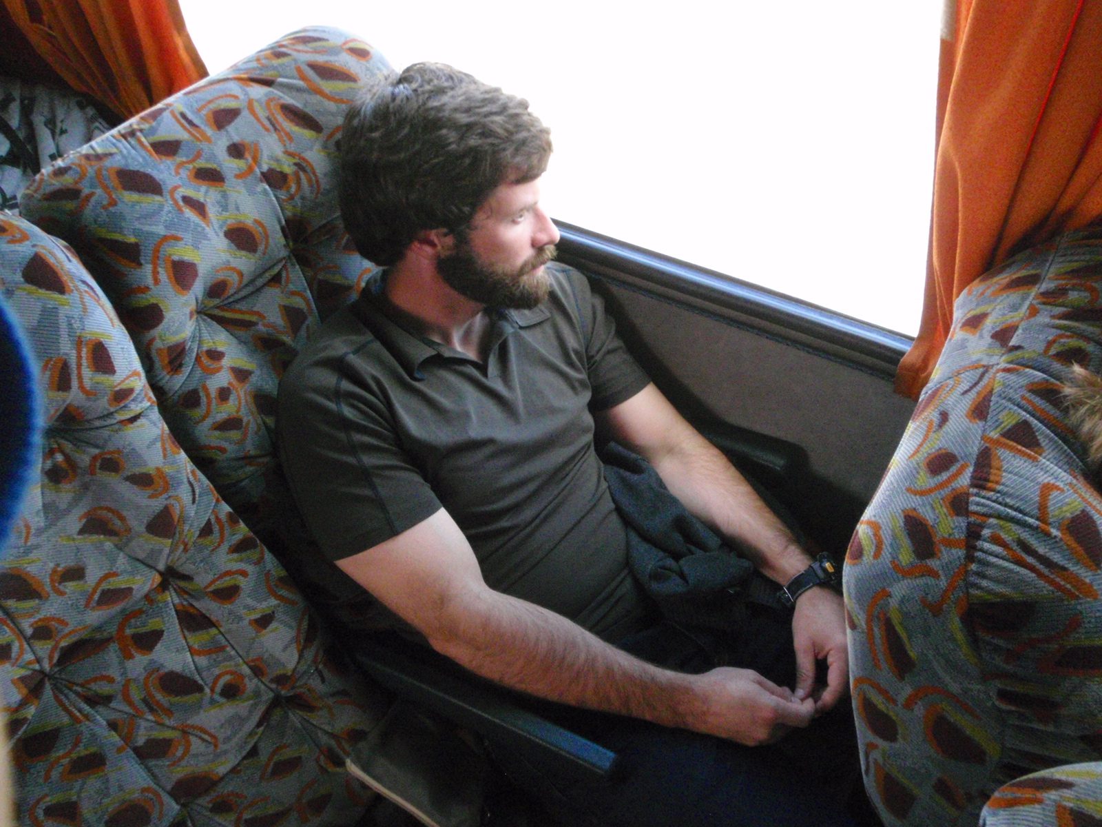 Jay, on our early morning comfy half-day bus ride to Chile. Our next stop was Puerto Natales,...