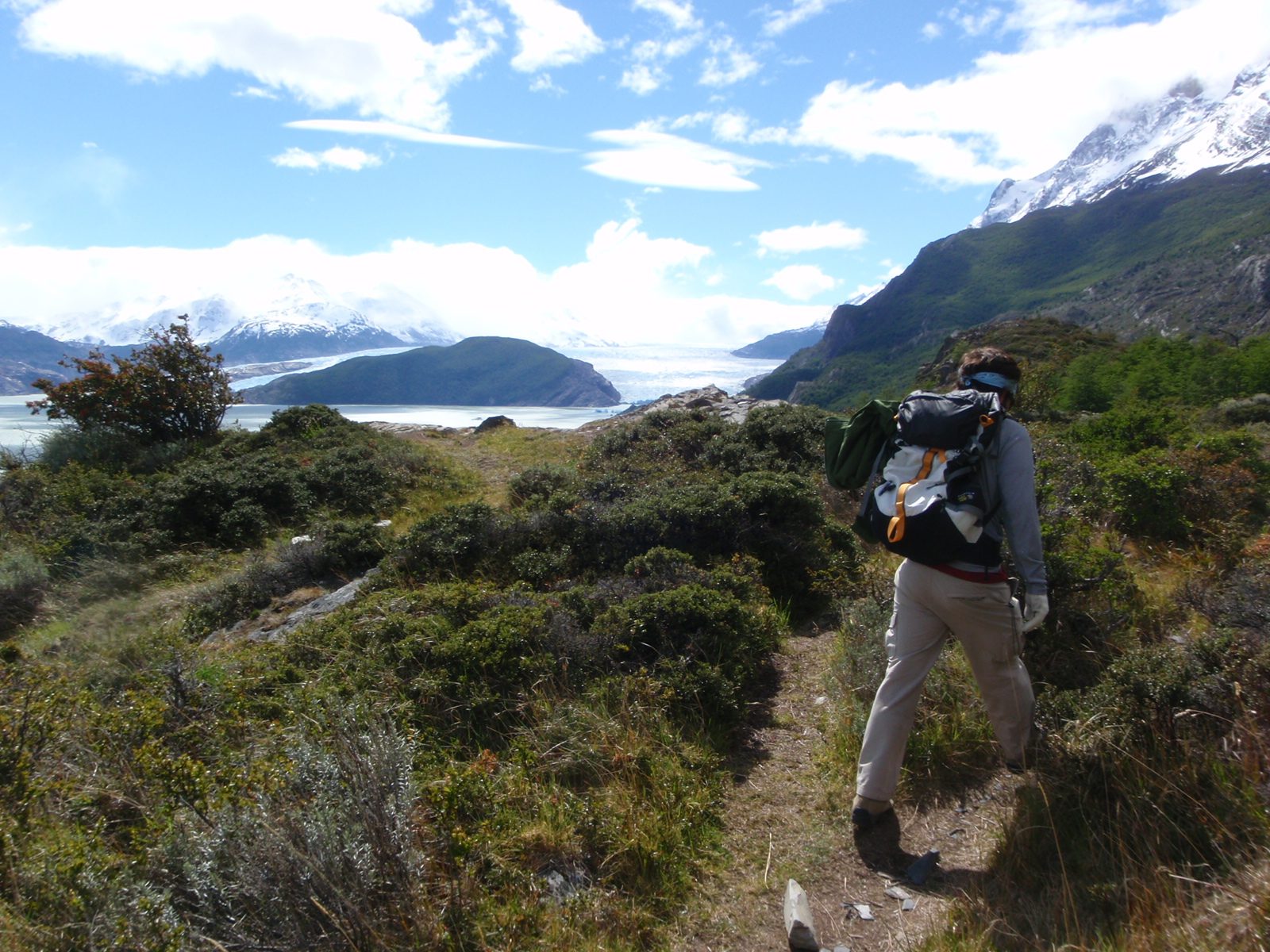 Jay hiking along. The wind was strong enough to move gravel on the ground. It wasn't gusty...