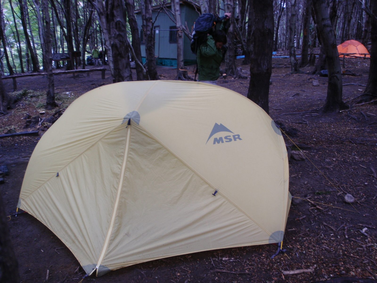 After some reconnoitering and deliberating about camp sites, we set up our tent directly next to...