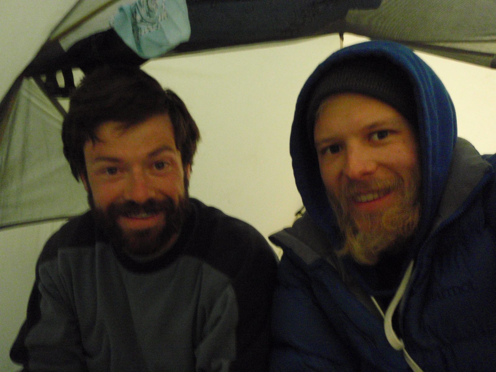 Waking up the next morning in our tent. I think it was a cold, wet night, but we slept...