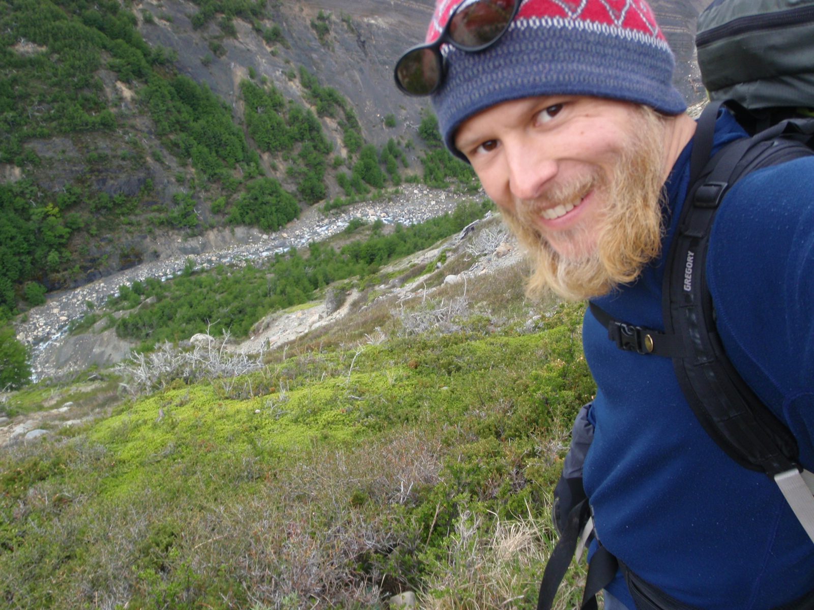 Very steep ground below our trail.
