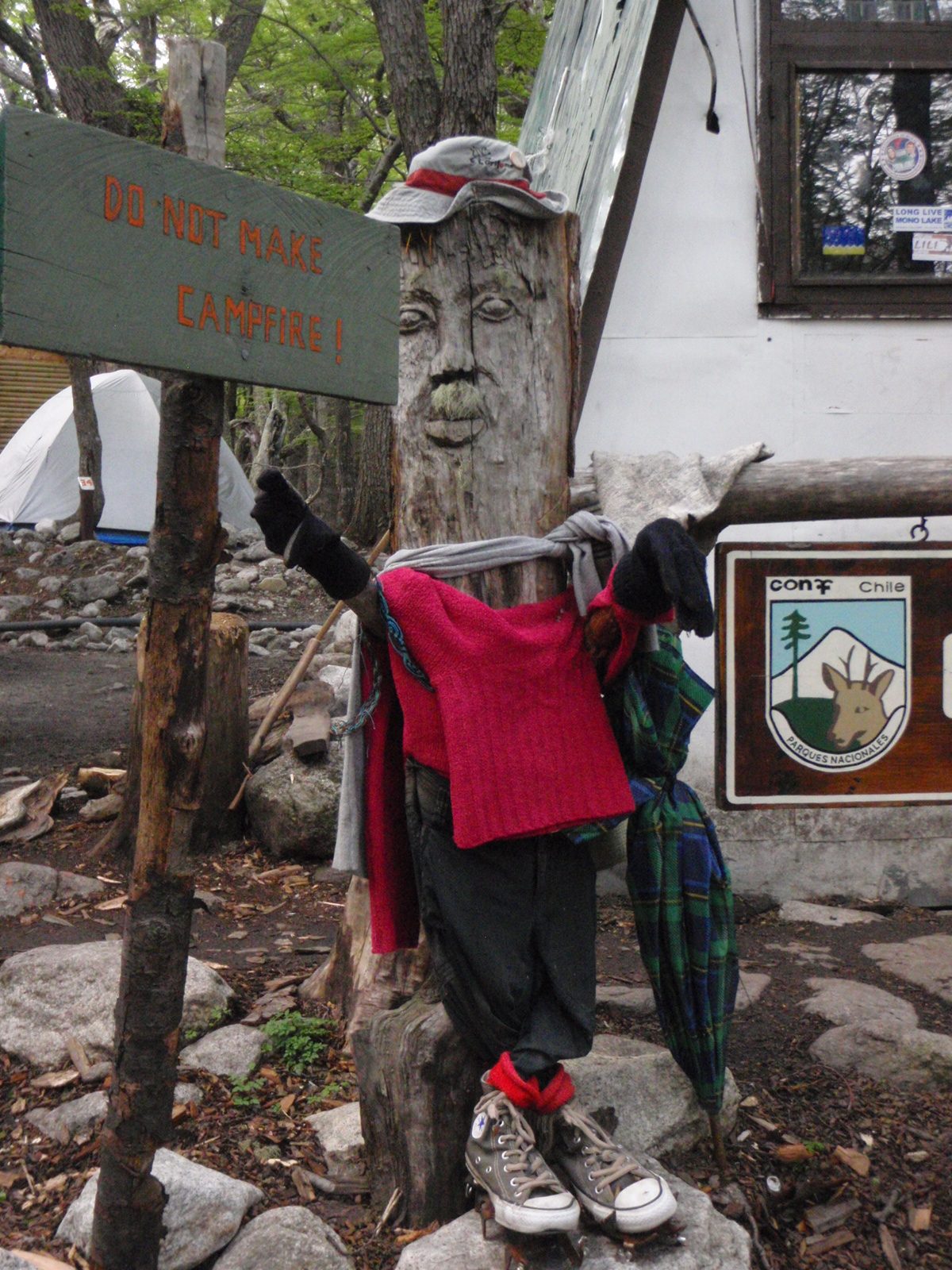 The park ranger who lives in this station decorated a log to look like a camper, using abandoned...