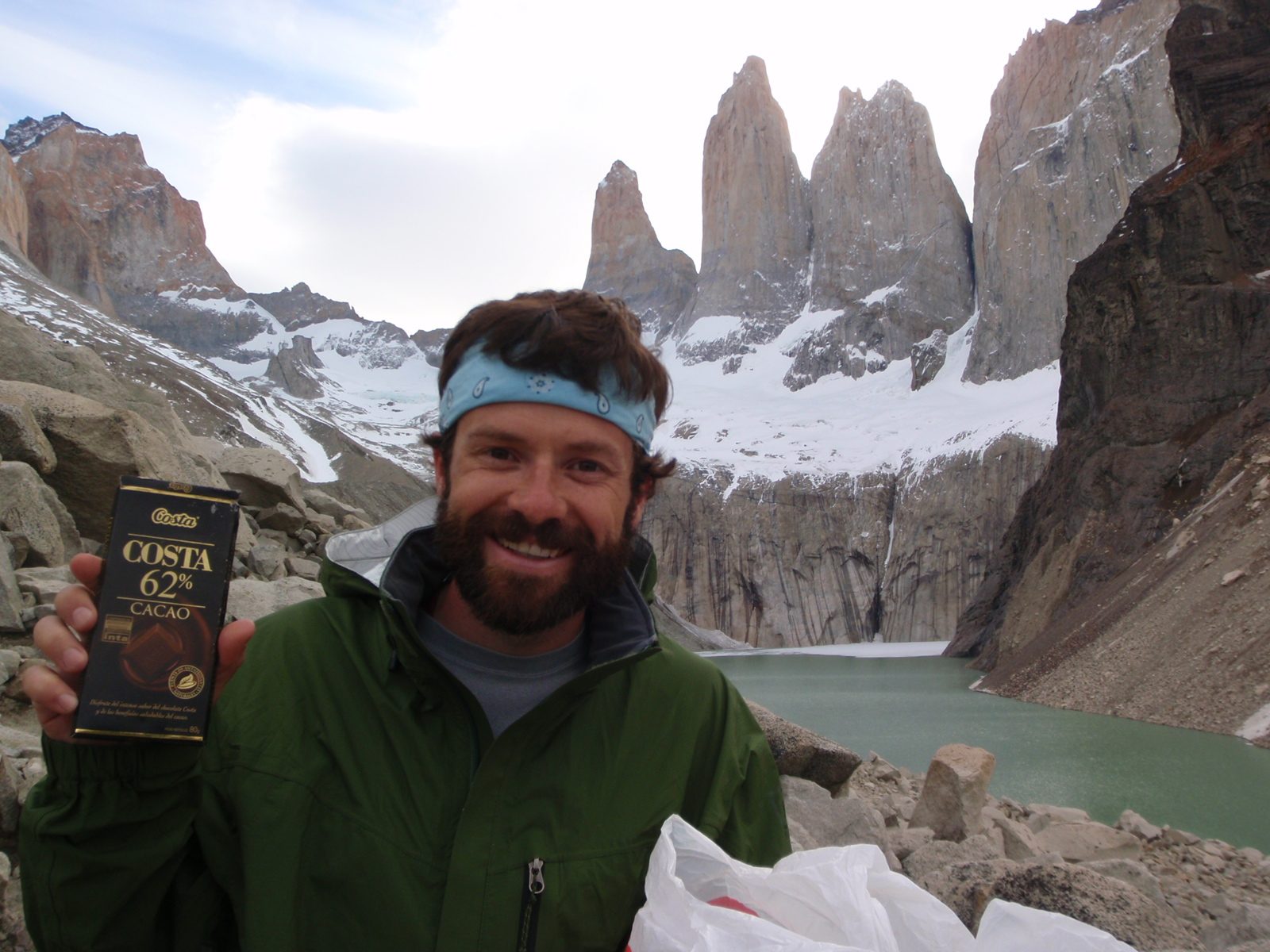 Jay, the towers, and our very last chocolate bar. We ate every calorie we brought on this trip....