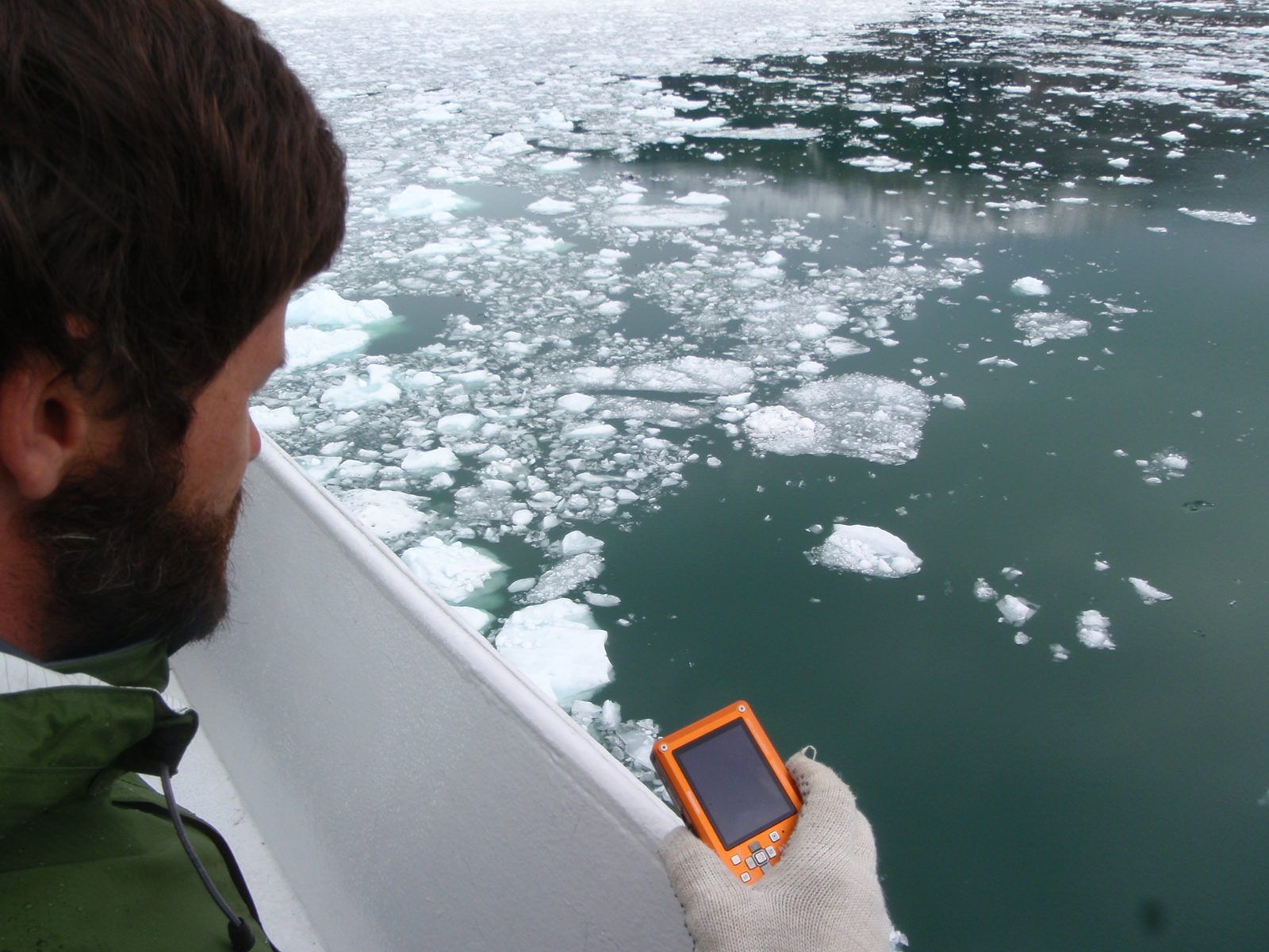 Jay, possibly taking a video of icebergs scraping our hull.