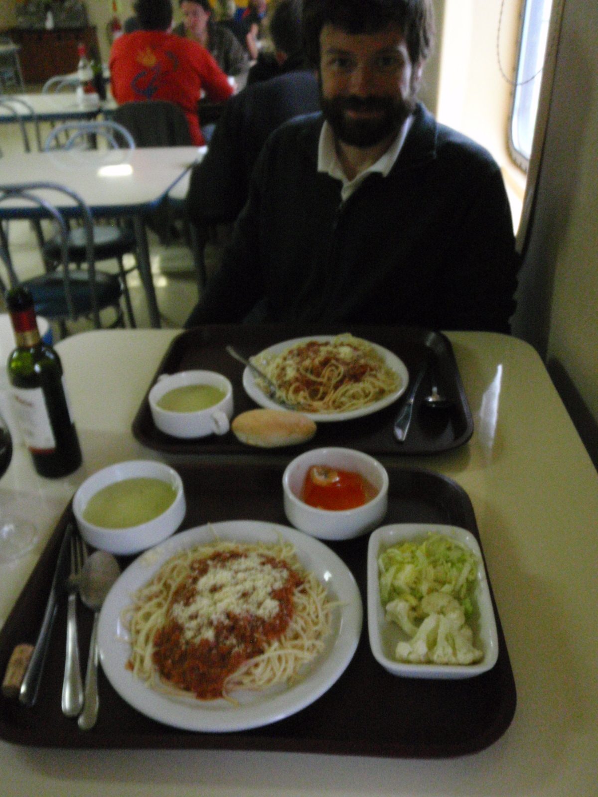Spaghetti dinner on board. I think some French guy told off Jay for getting seconds. And then...