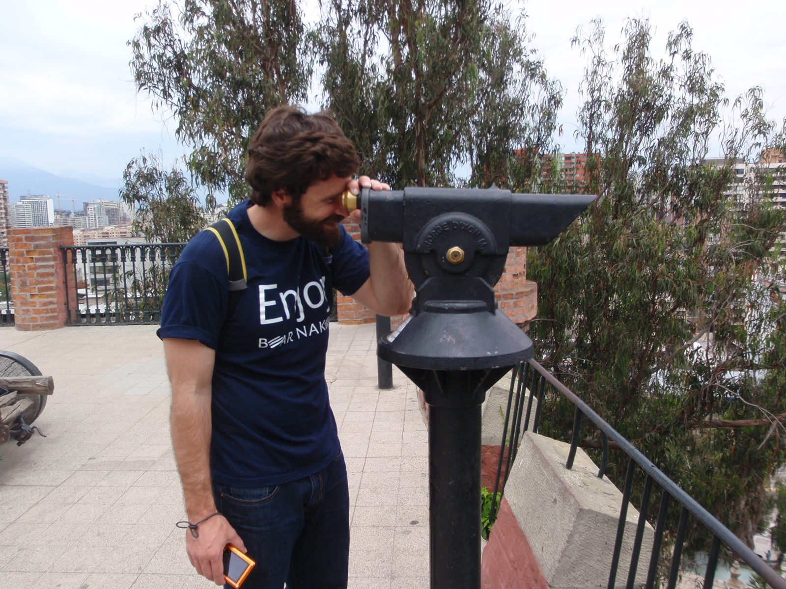 Jay checking out the skyline from the top of a strange little hill called Cerro Santa Lucia....