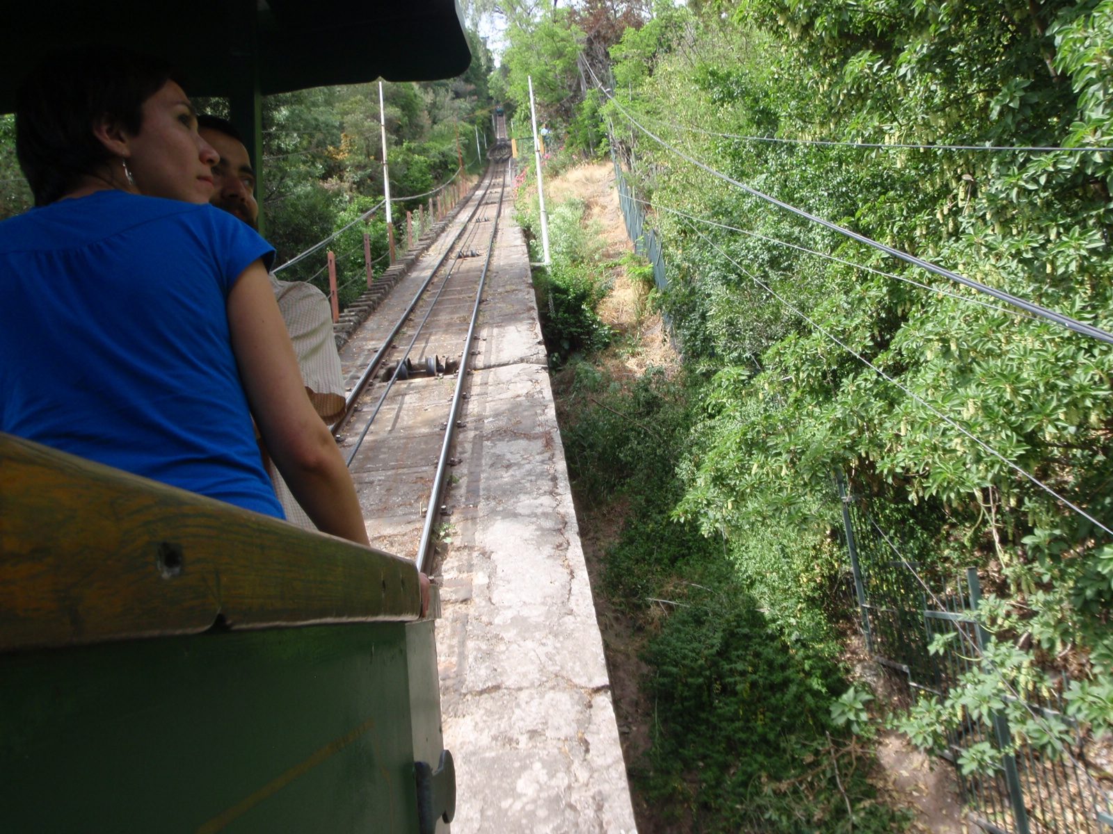 Riding the funicular to the top of Cerro San Cristobal. I was on my own for the day, because Jay...