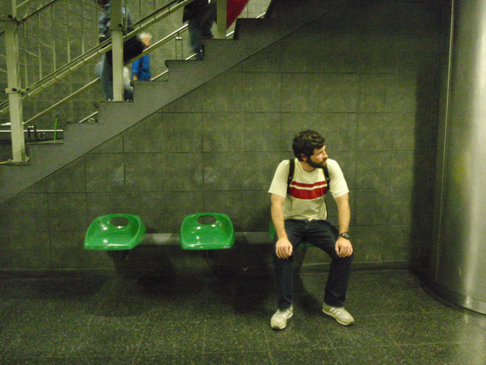 Jay, waiting for the train at the Metro stop Bellas Artes next to our hostel.