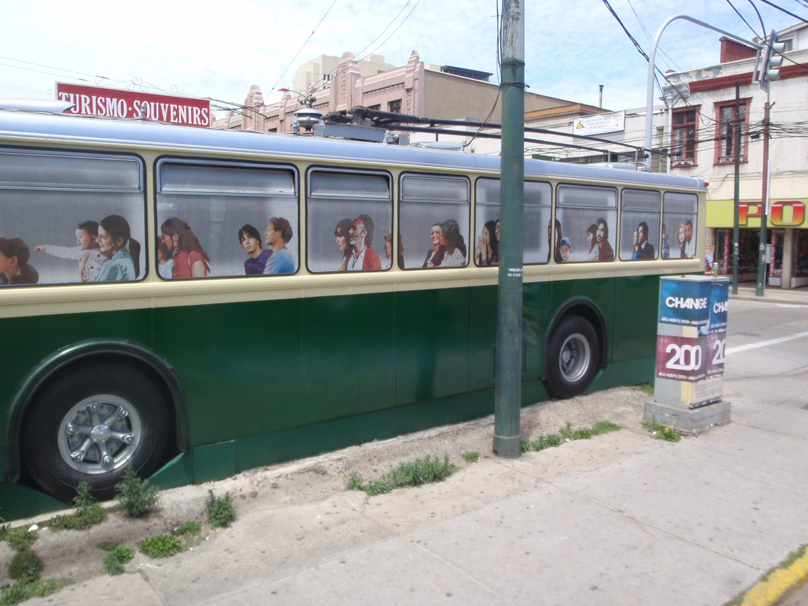 Old electric bus near the bus terminal in Valparaiso, turned into artwork.