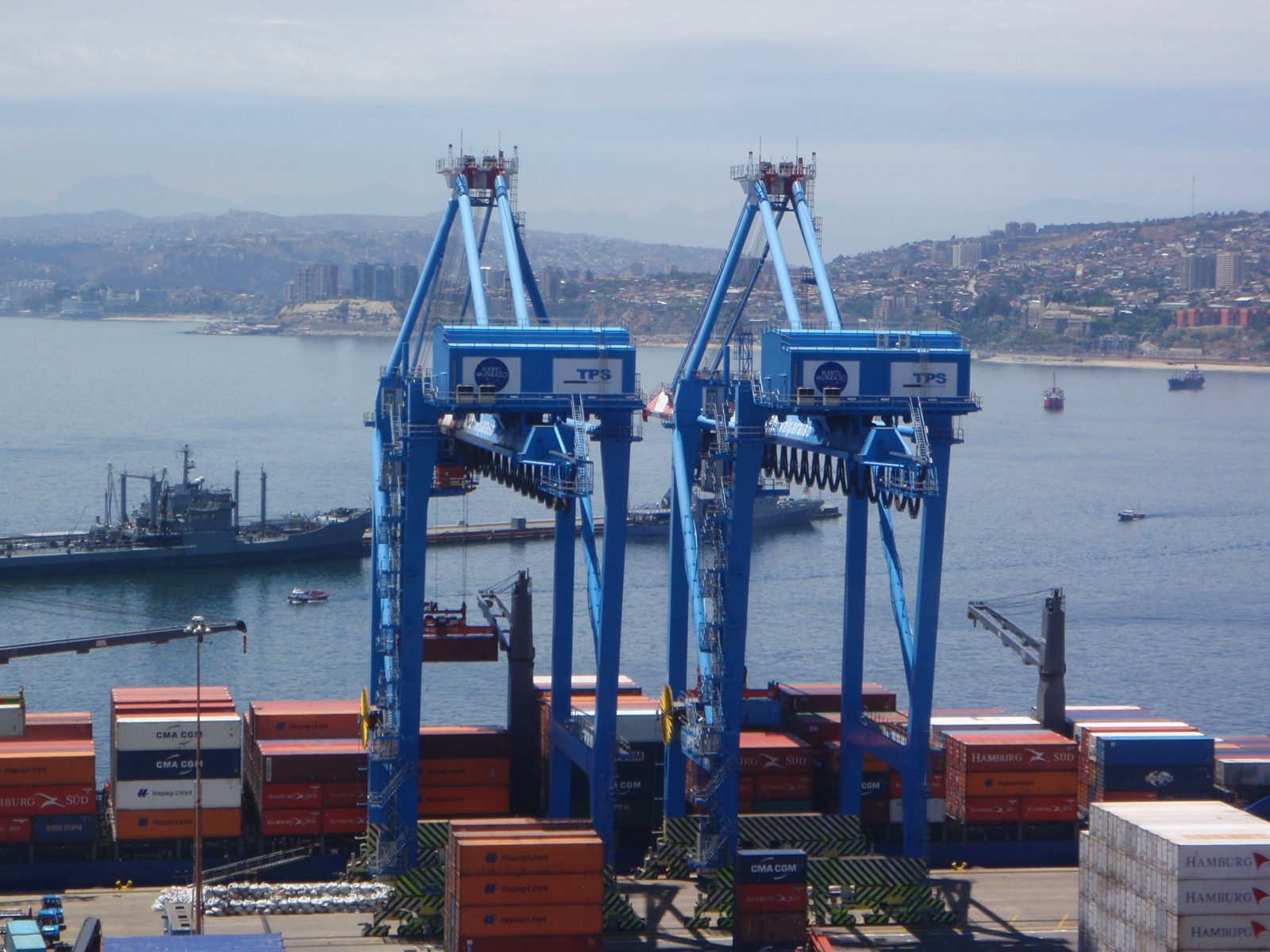 Unloading a cargo ship.
