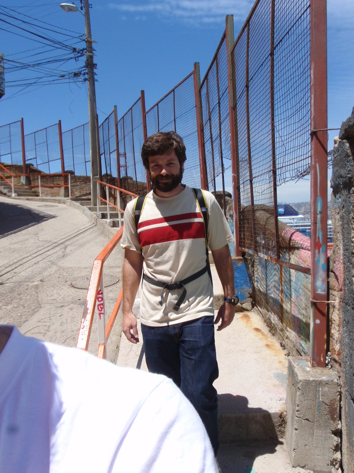 Jay walking around residential Valparaiso.