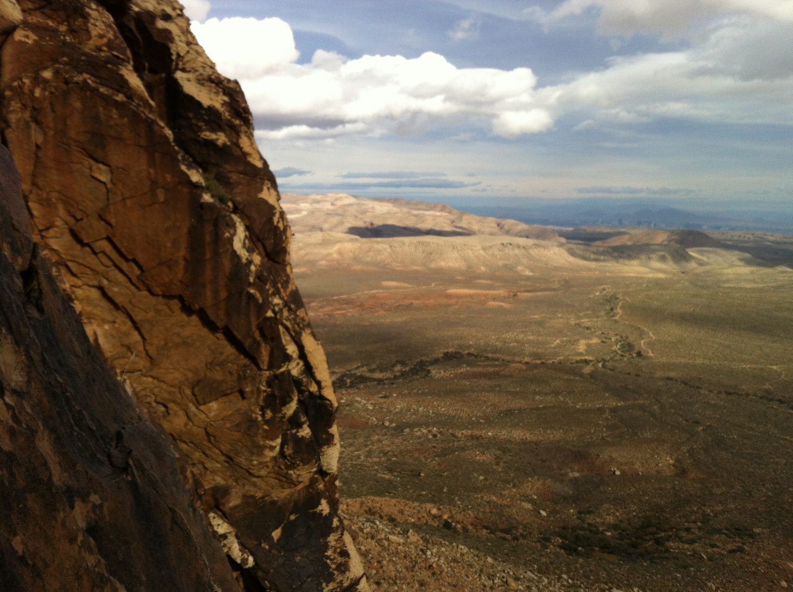 View from part way up the climb. If you zoom in you can just barely make out the Vegas Strip...
