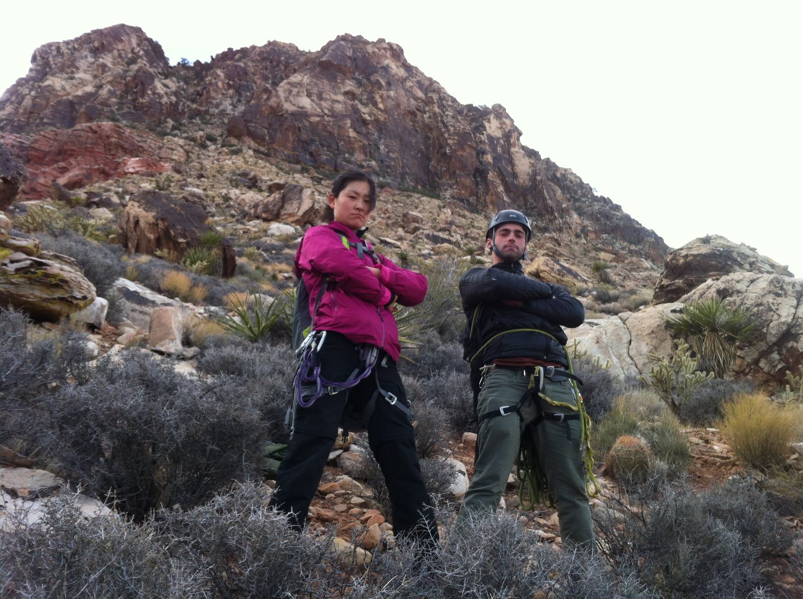Monica and Alex looking tough... our climb is in the background between Alex and Monica.
