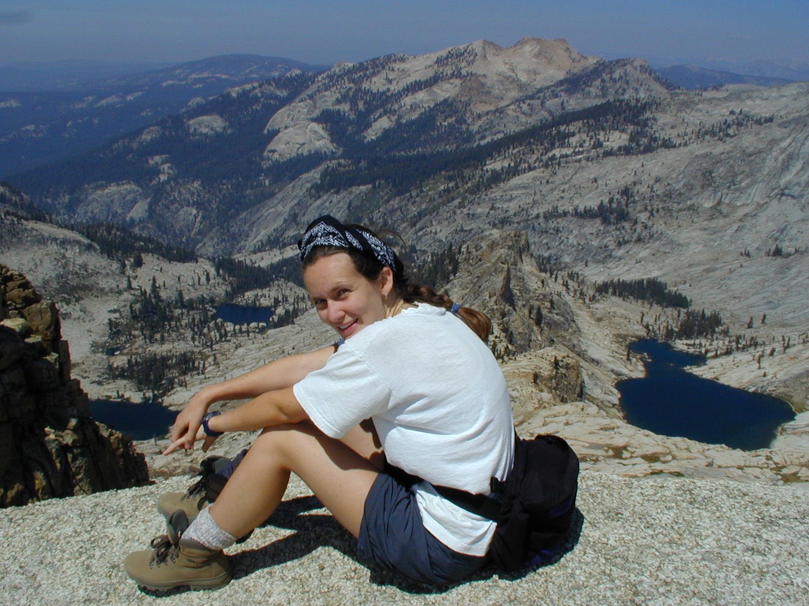 Rachel on the summit block.  Appropriately named Pear Lake in the background.