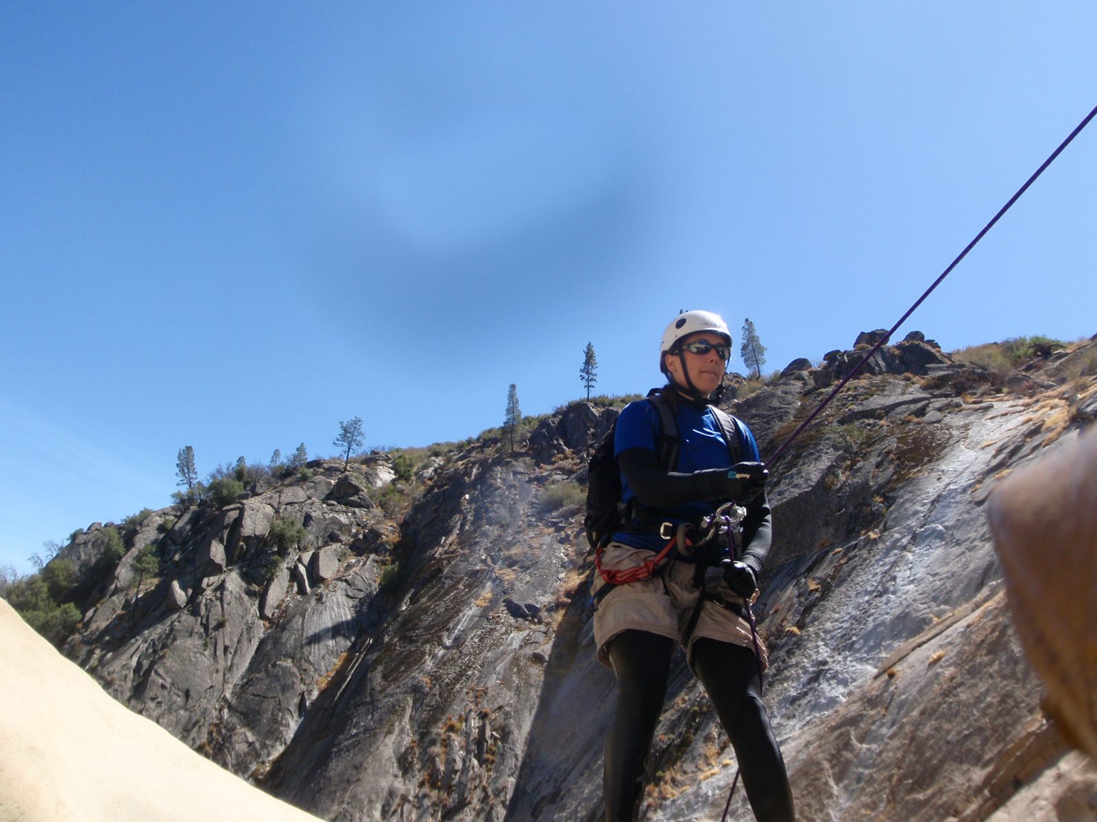 Catherine on rappel into the fourth teacup.  This one was not suited for jumping as you will soon see.