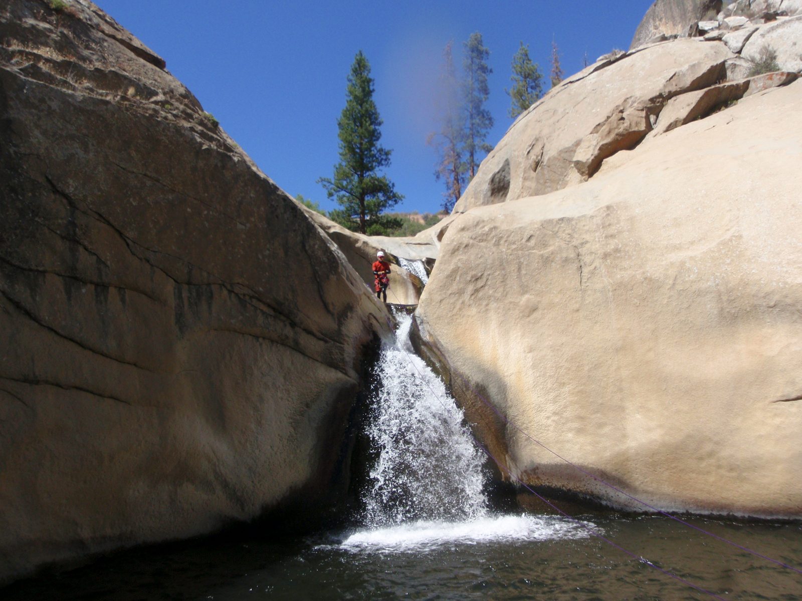 John, ready for the rappel through the waterfall.