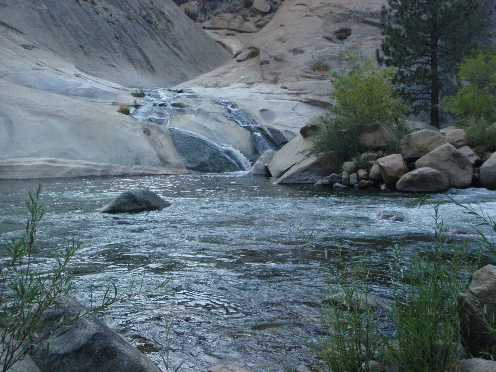 The last water slide, and lower Dry Meadow Creek gorge from afar.
