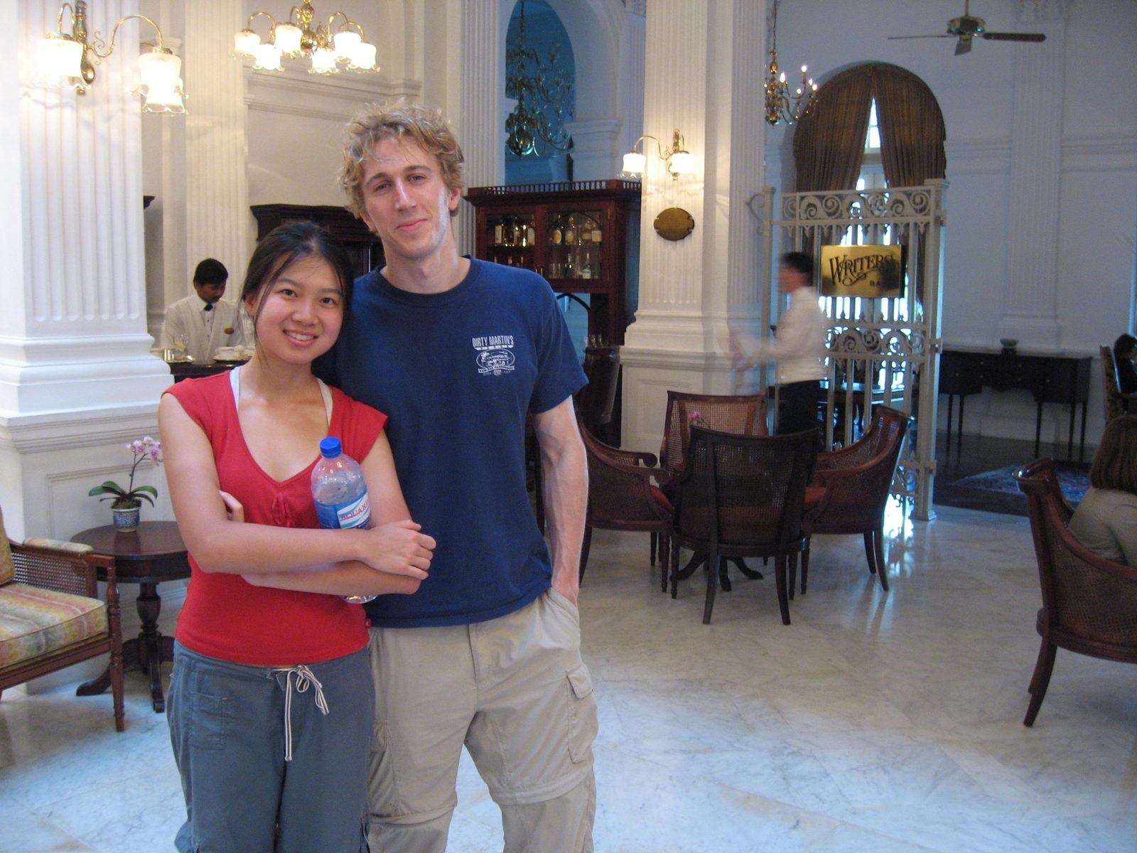 Wei and Trevor in the Writer's Bar in the Raffles Hotel.