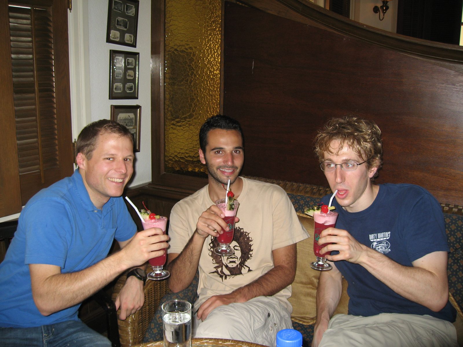 Special request by James Kaltreider: John, Jamie and Trevor drinking slings in Raffle's Long...