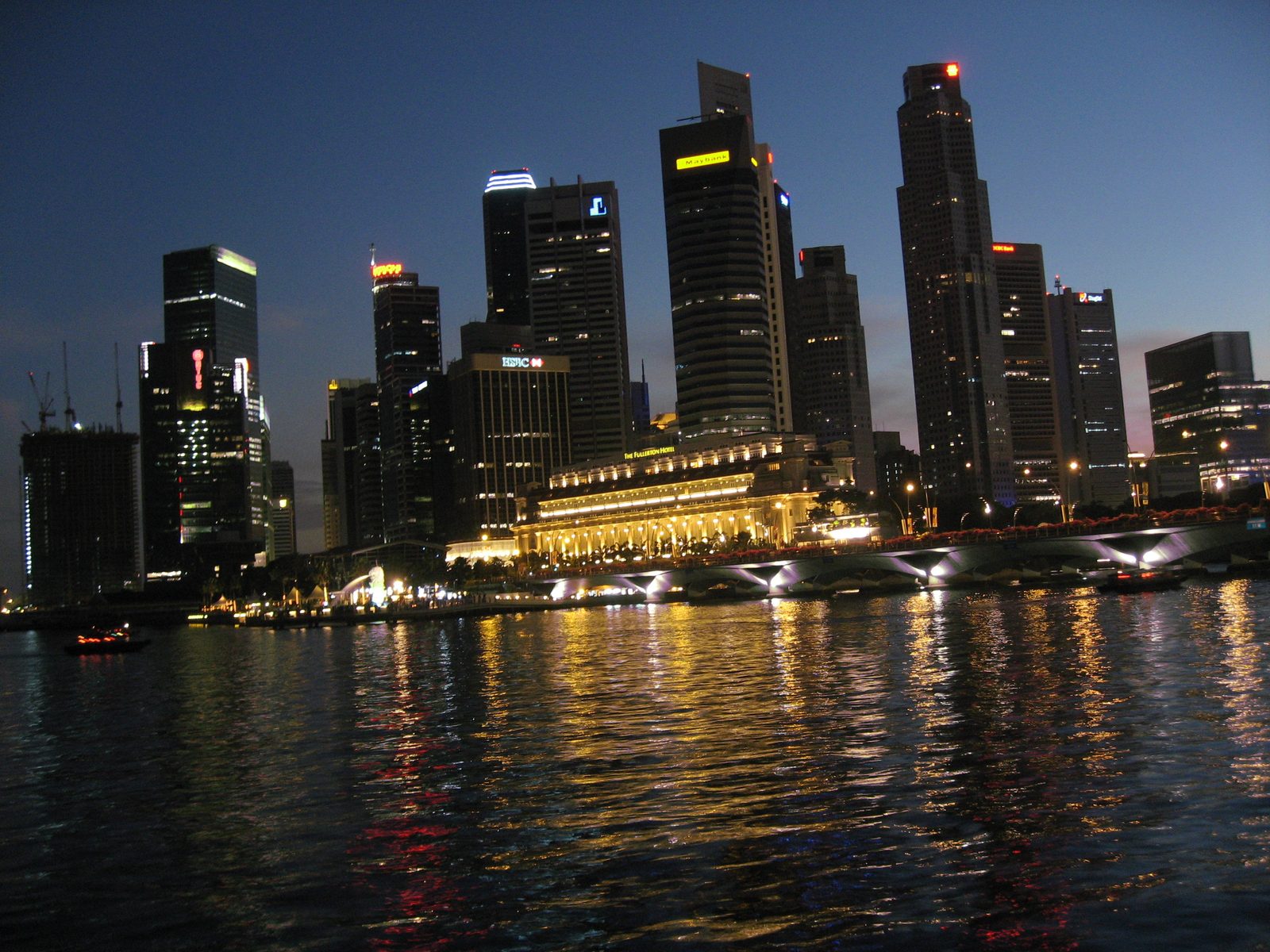 Singapore skyline from the Singapore River... near the performing arts center and the...