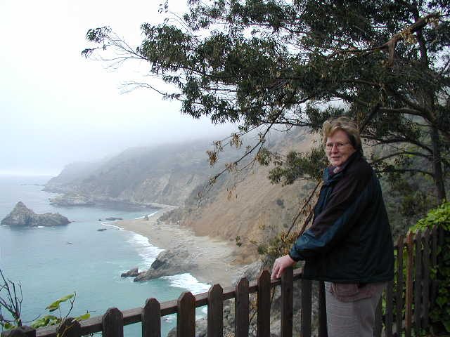 Mom, overlooking the Pacific near Julia Pfeiffer cove.