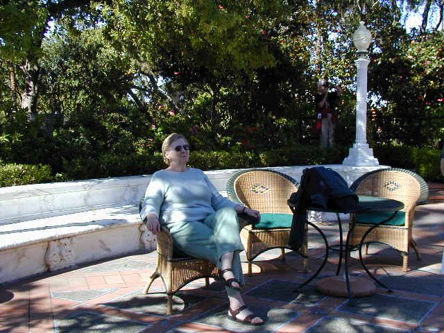 Mom relaxing at Hearst Castle.