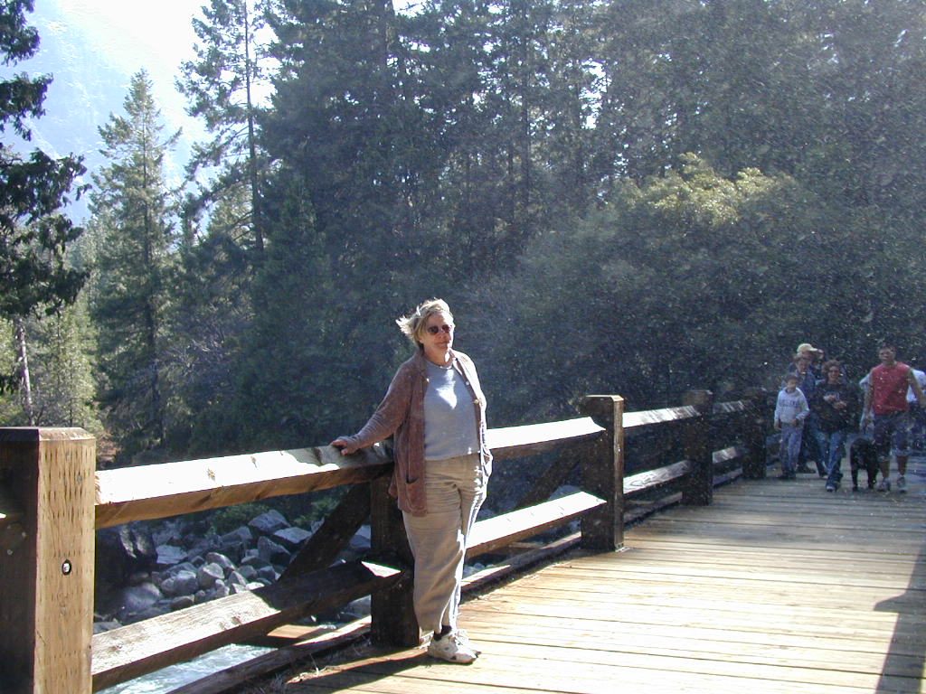 Mom at the bottom of Lower Yosemite Falls.