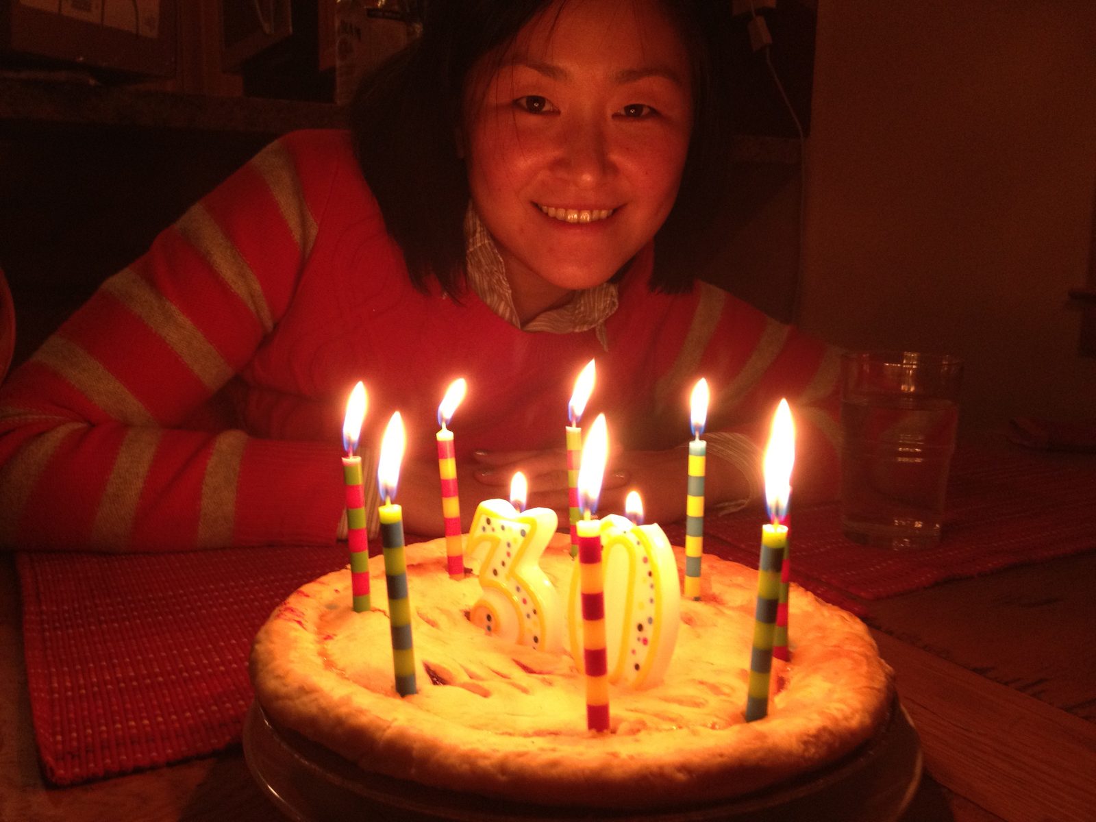 Monica with her birthday tayberry pie.