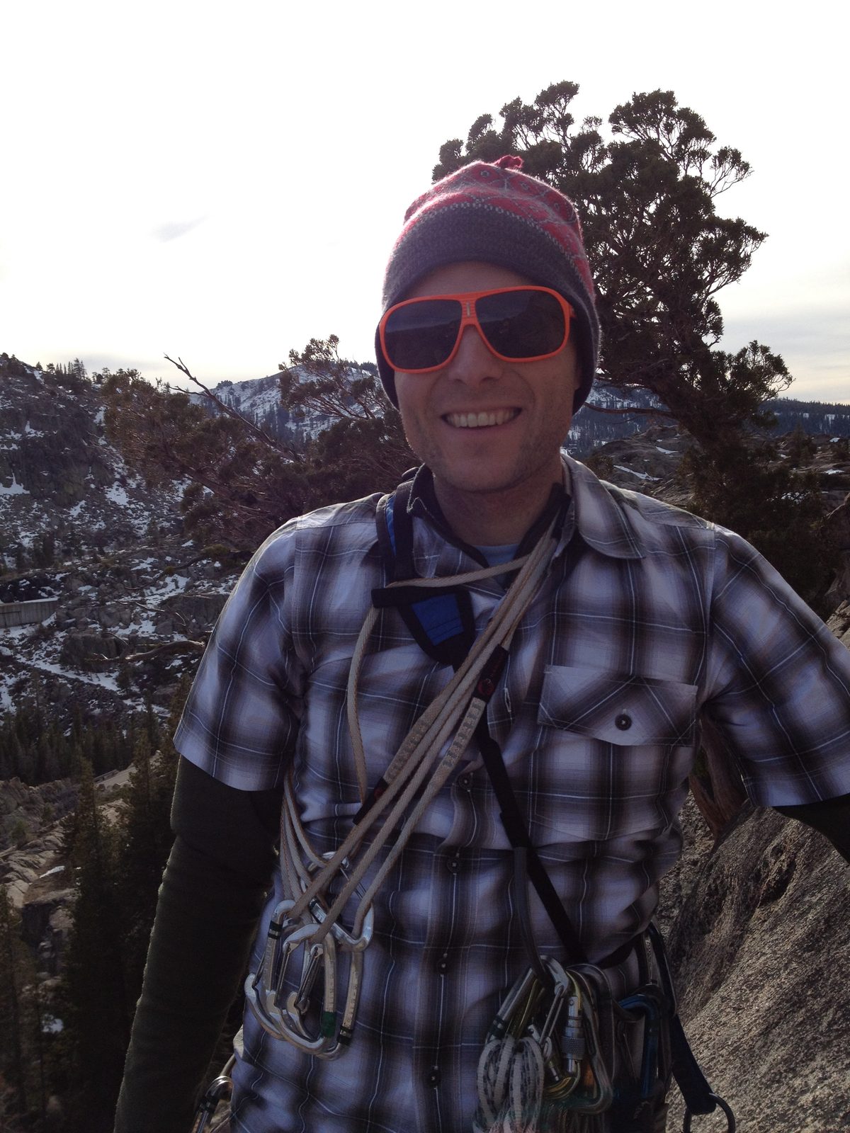 John at the top of pitch 2 of Junior High, wearing an awesome shirt that someone got him for Christmas.