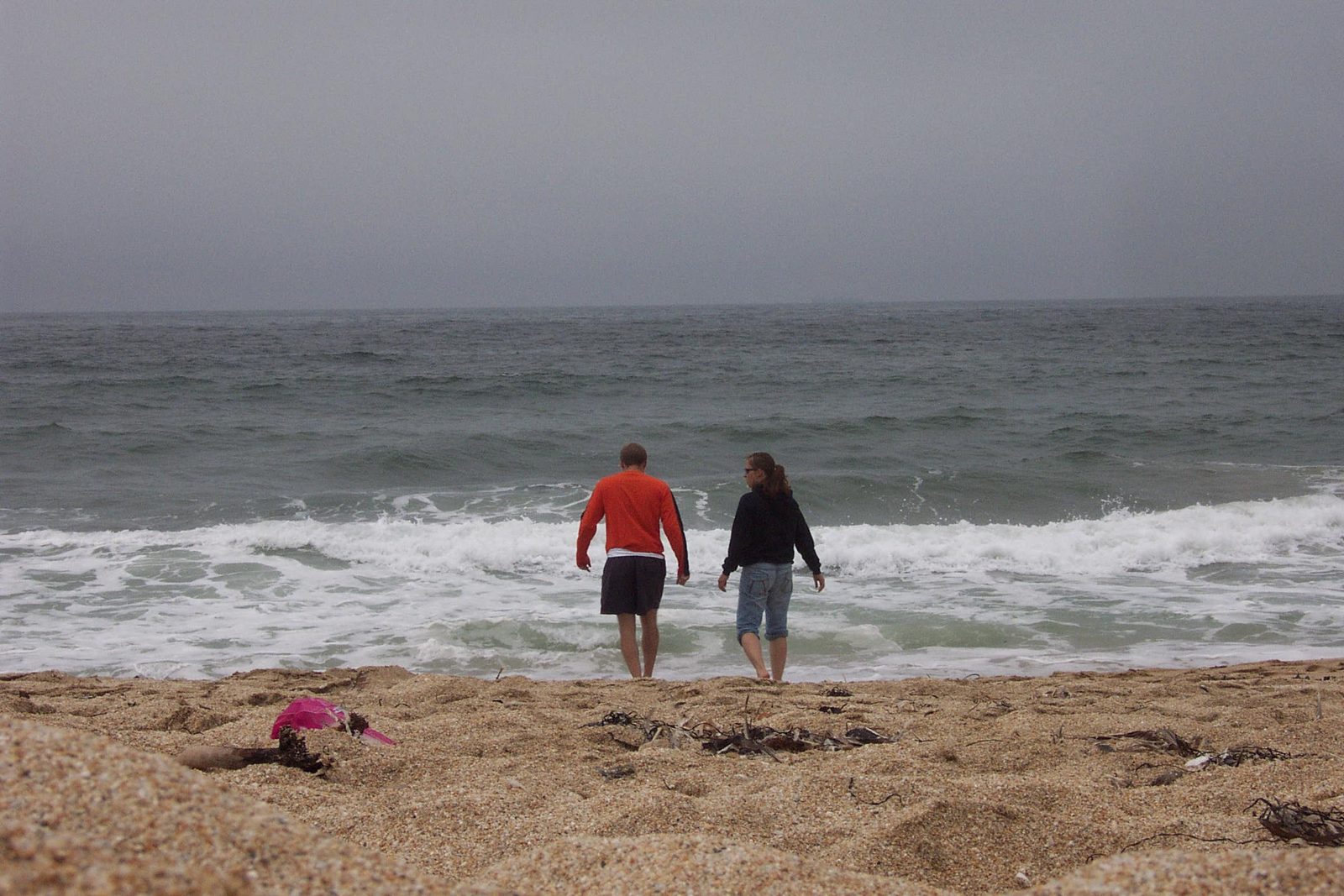 John and Tini prepare to go swimming in the Pacific.