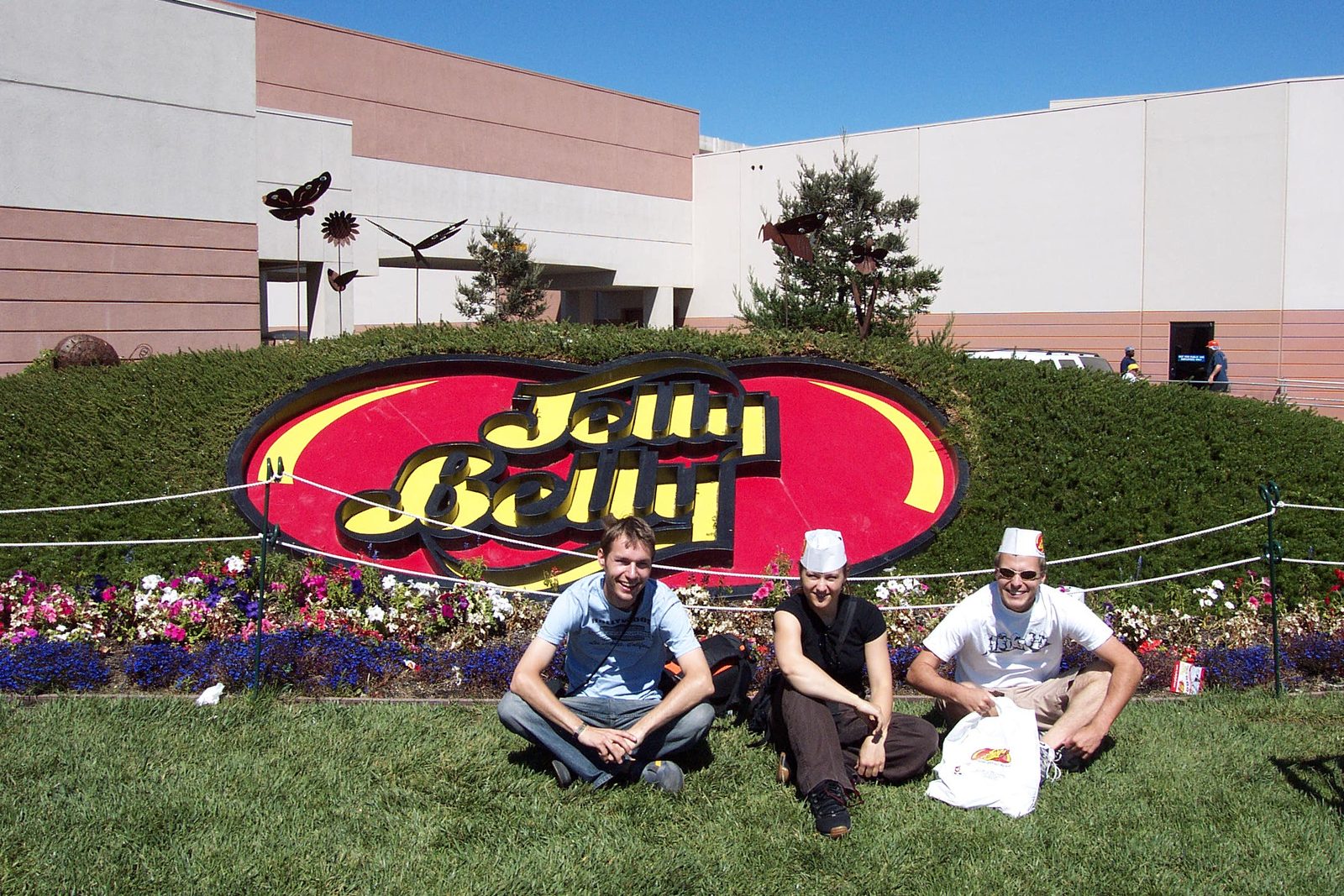Stephan, Tini, and John outside the Jelly Belly factory.