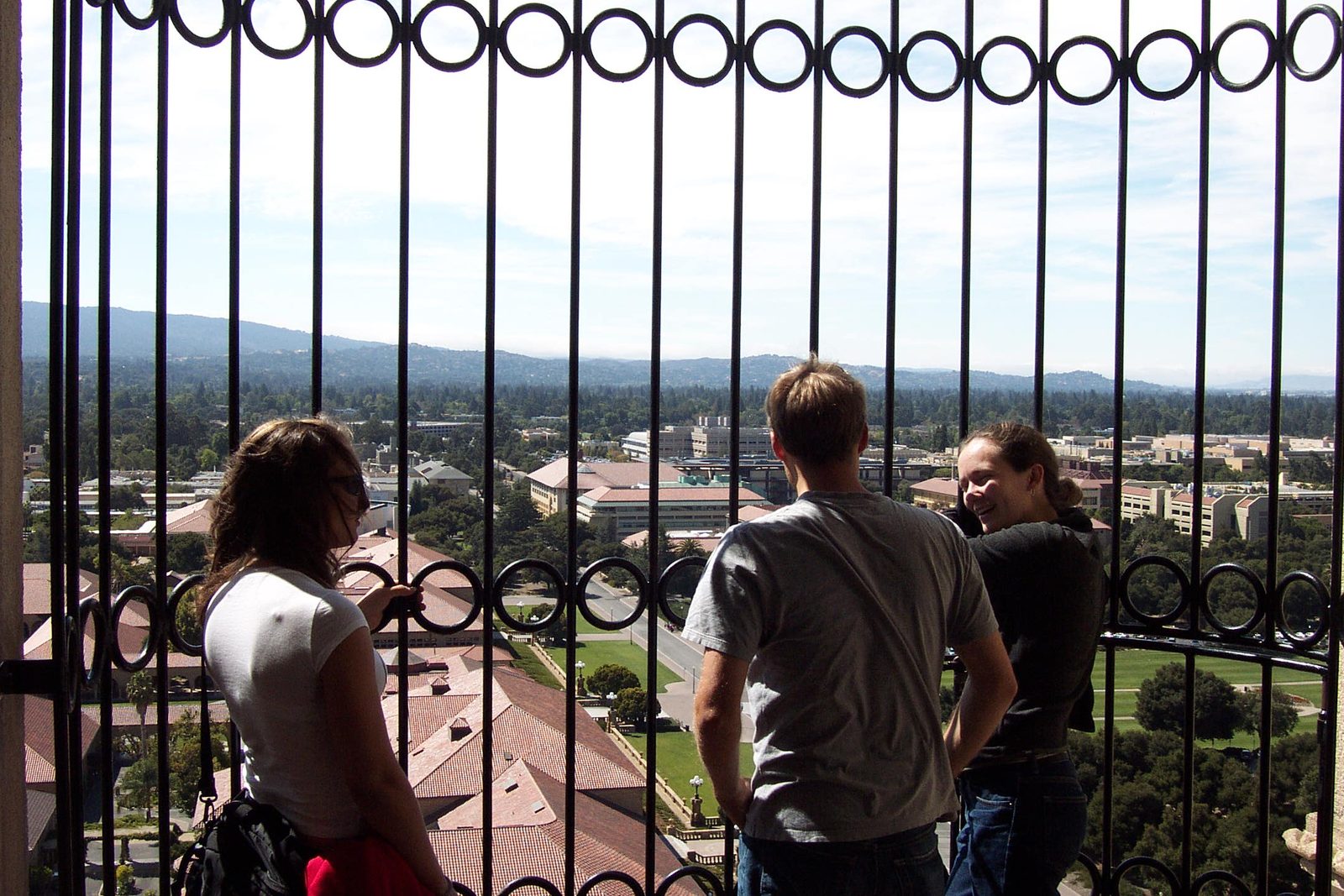 Tini, John, and Rachel at the top of Hoover Tower.