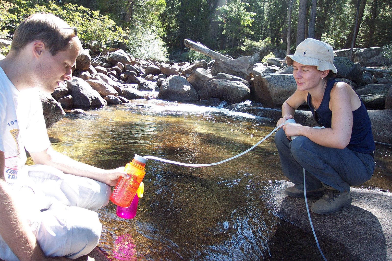 John and Rachel pump water from the mighty Merced somewhere in the vacinity of Nevada Falls.